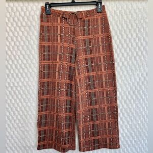 Zara Plaid Knit Jacquard Trafaluc Coral and Gray Cropped Pants Size Medium